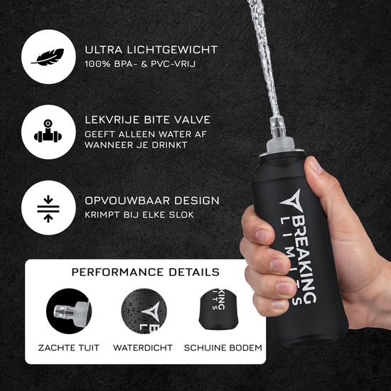 Breaking Limits Soft Flask 500 ML - Opvouwbare Waterfles - Flexibel & Compact - Drinkfles Hardlopen van Merkloos — afbeelding 5