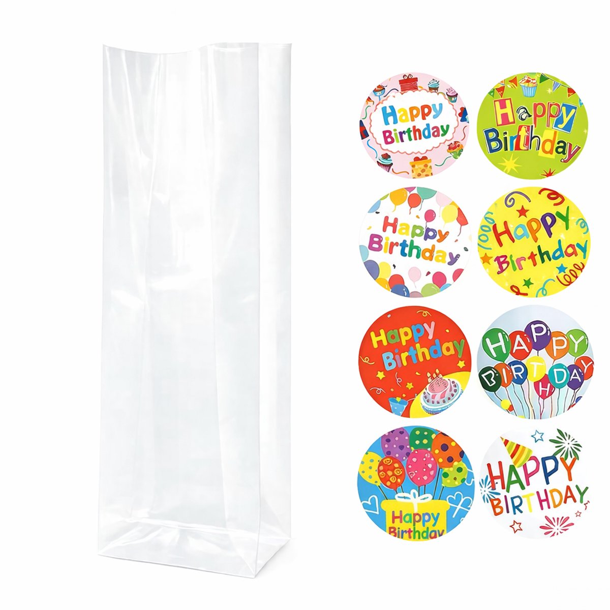 25x Uitdeelzakjes met Happy birthday div | Blokbodem | 60 x 50 x 200 mm | Traktatiezakjes | Kinderfeestje | Cellofaanzakjes | Cadeauzakjes | Snoepzakjes | Plastic Zakjes | Uitdeelzakjes kinderen | Verpakkingszakjes Uitdeelcadeaus |