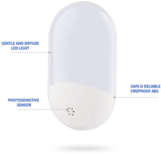 2 stuks LED-sensorlampen - nachtlampje - slaaplampje - nachtlampje - stekker - warm wit licht - geschikt voor kinderkamer/slaapkamer/gang/trap - Europese stekker - wit — afbeelding 2