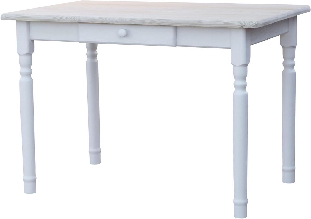 Eettafel met lade - Keukentafel Grenen - Gezellig Tafelen - Handgemaakt Robuust - 60 x 120 cm - Wit