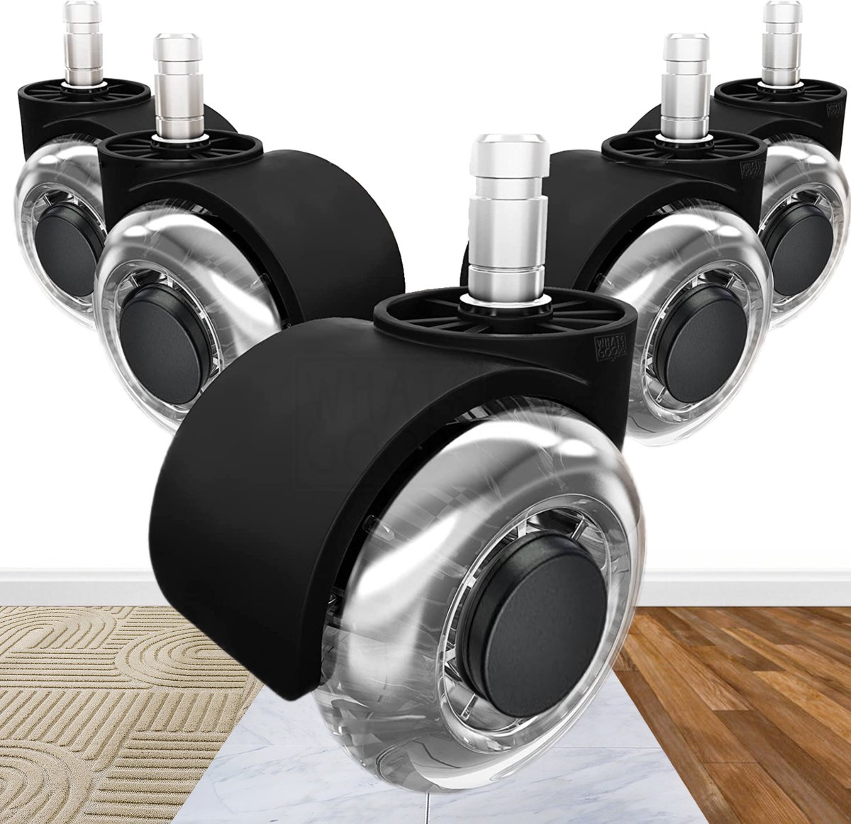What's Goods - Transparante bureaustoel wielen - Set van 5 wieltjes (11mm) - Krasvrij