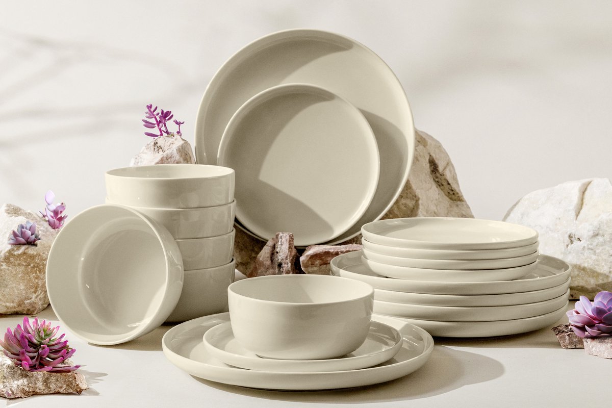 KONSIMO® VICTO - 18 delig - 6 persoons - Keramiek - Dessertbord, Kom, Dinerbord - Beige