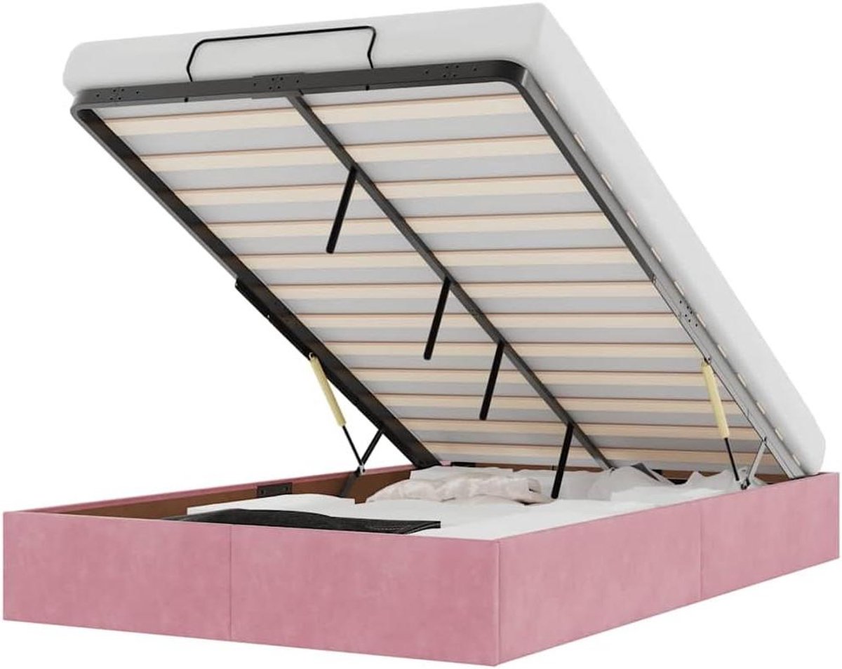 Ottomaans Bedframe - Gestoffeerd Bed - Ruimte Besparen - Met Opbergruimte - 120 x 200 cm - Roze