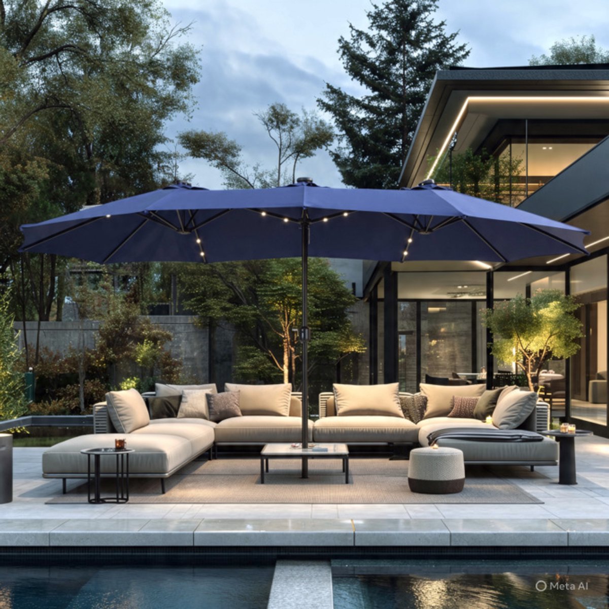 Rechthoekige Tuinparasol 270x450 cm XXL met LED Verlichting, Standaard, Zandzakken & Hoes – UV50+ Waterafstotend Windbestendig Dubbelzijdig – Luxe Terrasparasol voor Tuin & Horeca – Nicolehome