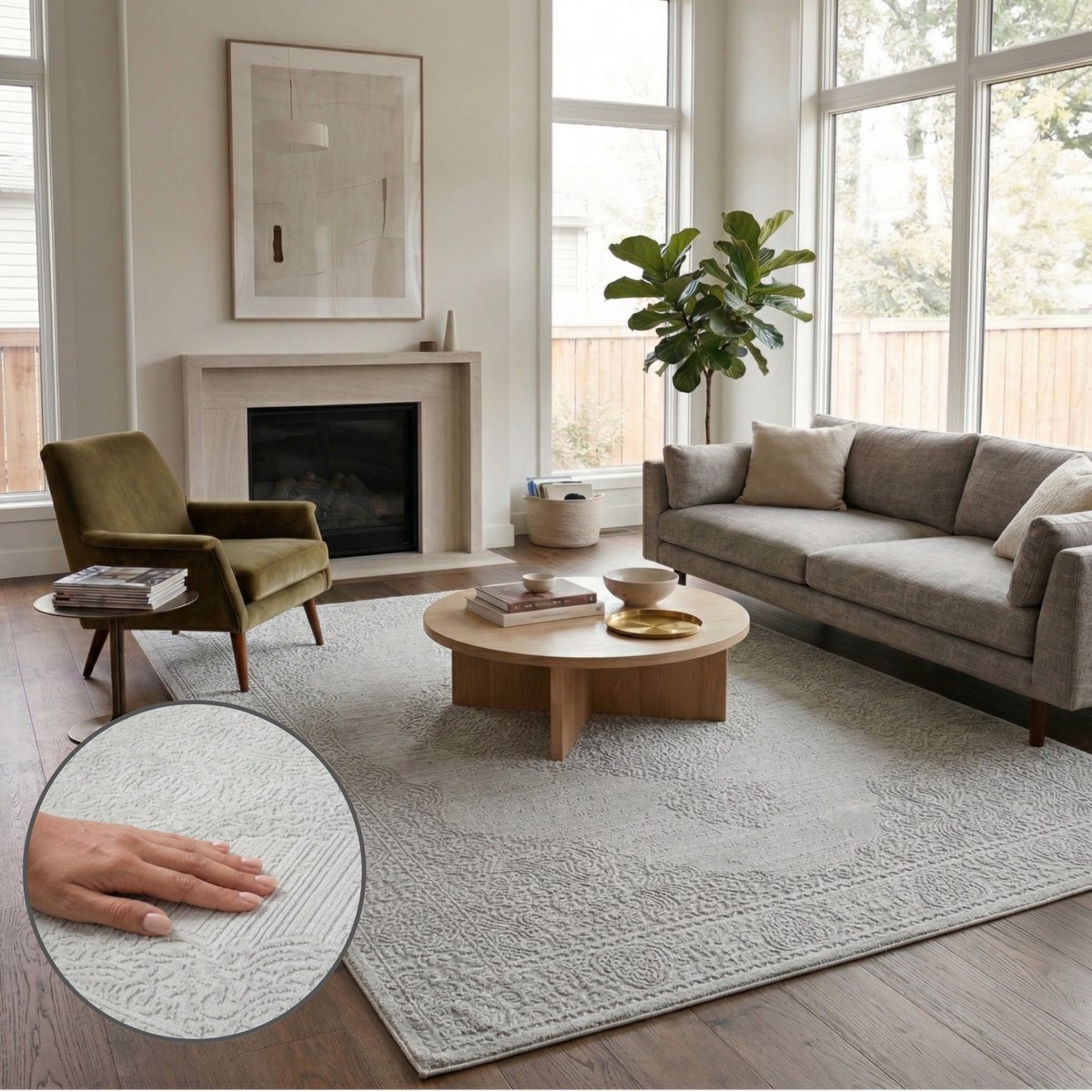 Oz Home Elyse Vloerkleed Grijs - Modern Medaillon - 200x290 cm - Laagpolig 10 mm - Polyester/Polypropyleen - Jute Rug - Exclusief Premium Tapijt