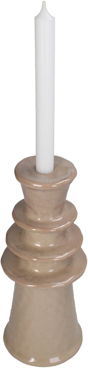 Kandelaar Inya - Keramiek - Beige - 12x27x12 cm (BxHxD) - Voor dinerkaars - Sfeervol Interieur