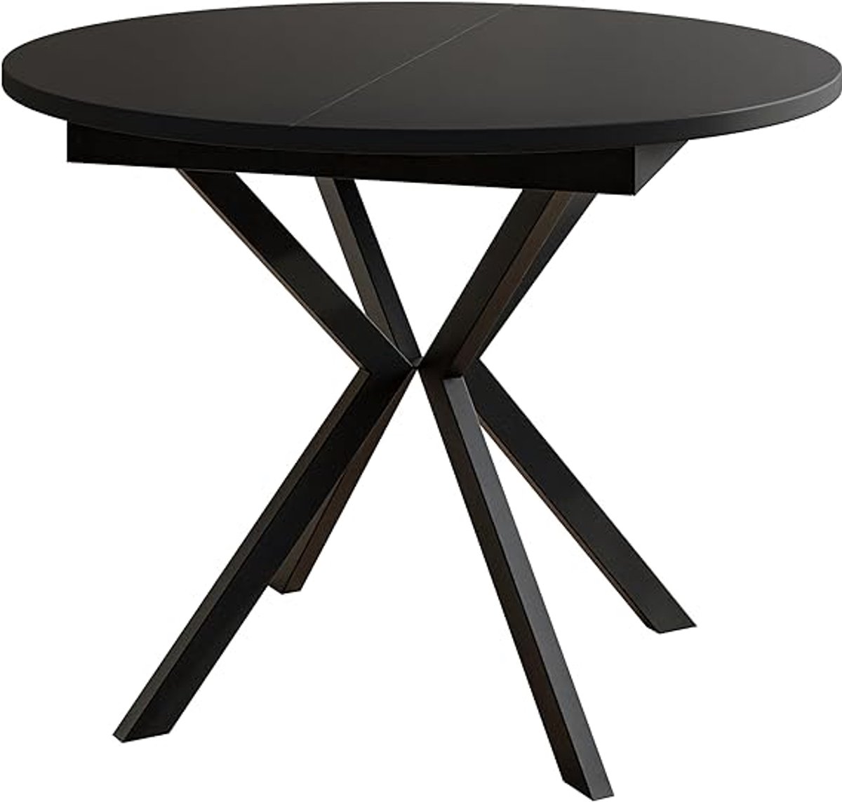 LEO Nova Uitschuifbare Ronde Eettafel Ø100–138 x 76 cm – Moderne Zwarte Eettafel met Metalen Kruispoten – Ruimtebesparende Dining Tafel voor 4-6 Personen