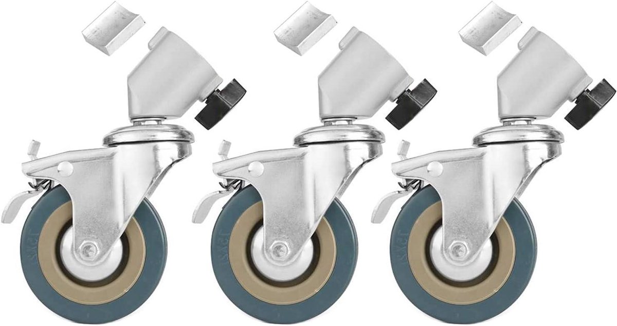 Zwenkwielen met rem - Statief wielen - Studio verplaatsen - Kruisvergrendelingssysteem - 3 stuks 22mm - Zwart