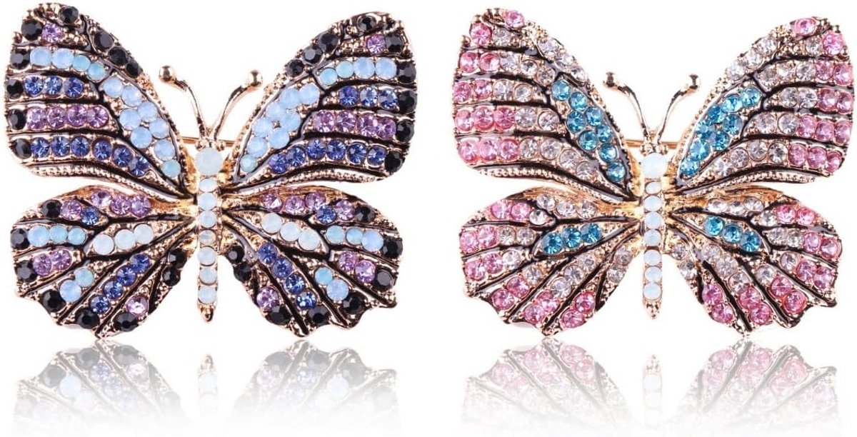 Elegante Vintage Vlinder Broches Set van 2 - Kristallen Corsages voor Jurk, Jas en Hoed Decoratie