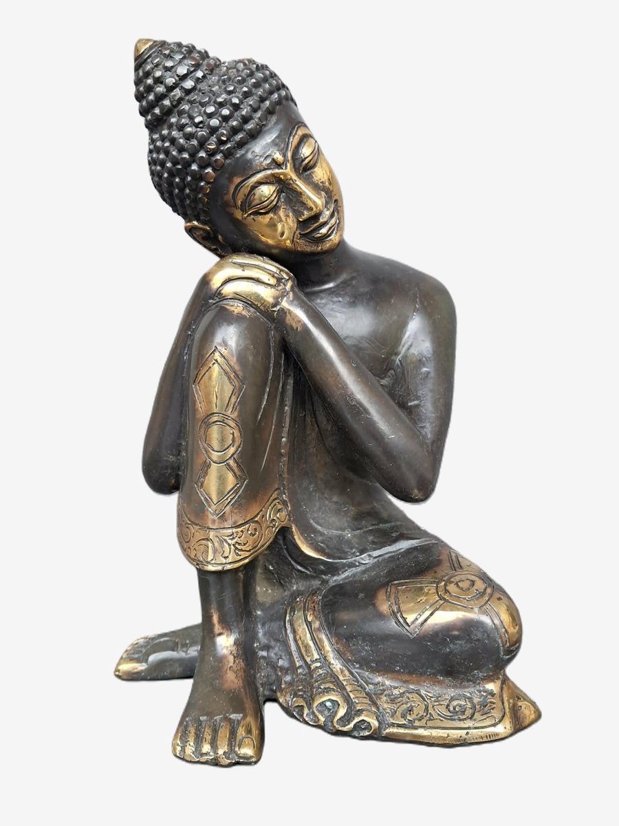 Statue en bronze/Bouddha zen au repos/brun & or