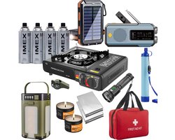 Nood-Kit Premium Noodpakket 72 Uur - Overlevingspakket Bij Rampen/Oorlog/Stroomuitval - Survival Ehbo Kit - Waterfilter - Kooktoestel - Gasflessen - Gasstelletje - Solar Powerbank - Noodradio - Nooddeken - Noodfluitje - Zaklamp - Noodverlichting