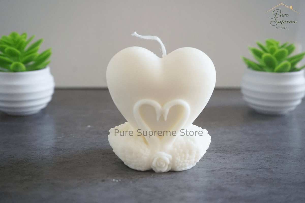 Pure Supreme Store Decoratie kaars hart met 2 zwanen | Handgemaakt wit