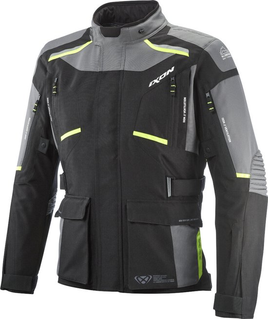 Ixon Midgard Zwart Grijs Bright Geel Waterdichte Textiele Motorjas - Maat XXXL - Jas