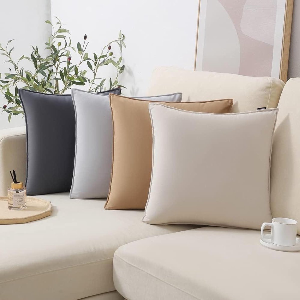 Kussenhoezen Set - Decoratieve Sierkussens - Woonkamer Aankleden - Zachte Velvet Stof - 4 Stuks 60x60cm - Neutrale Kleur
