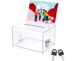 Donatiebox - Transparante donatiebox - Met slot en bordhouder - Kan gebruikt worden voor fondsenwerving, stemmen en loterijen; kan ook als spaarpot gebruikt worden - 15*22,6*10 cm