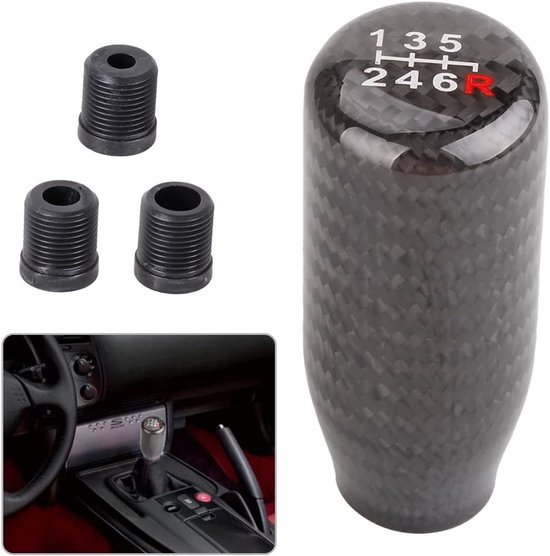 Schakelpookknop - Versnellingspook - Auto Interieur Upgrade - 6 Snelheid Tekening - 3 Adapters - Zwart — afbeelding 3