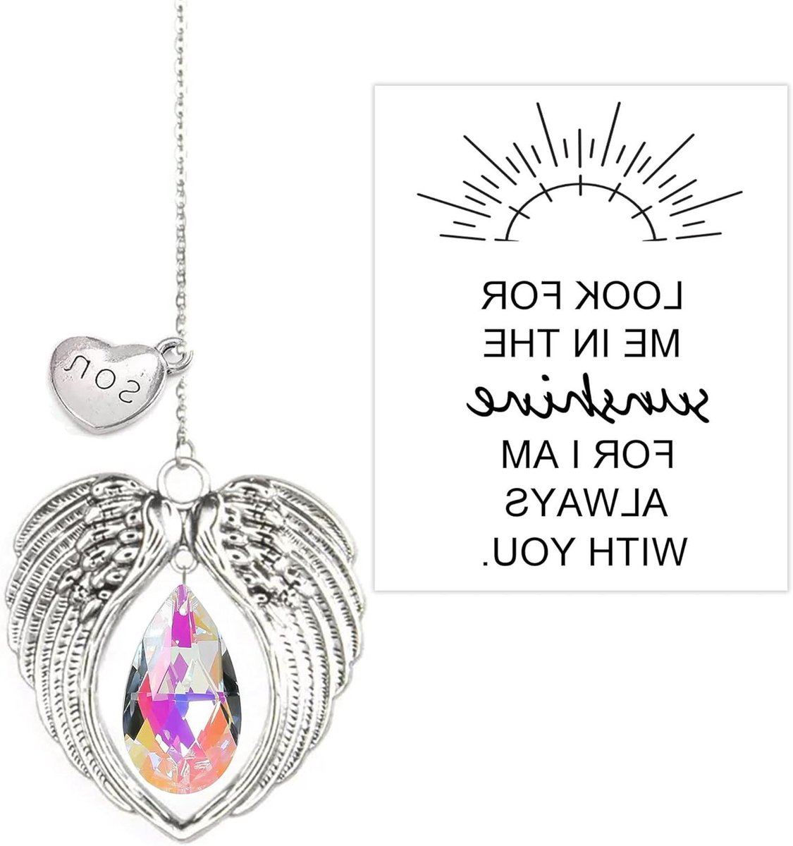 Herdenkings Suncatcher - Kristallen Engel - Troost Bieden - Regenboog Prisma - 1 Stuk - Zilver Kristal