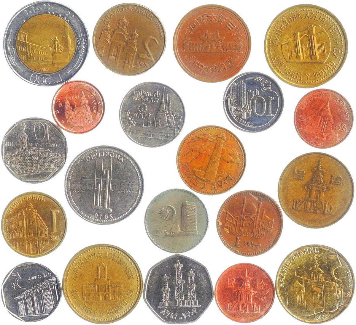 Architectuur Munten - Historische Gebouwen - Verzamelen en Leren - 20 Unieke Wereldmunten - 20 Stuks - Multicolor