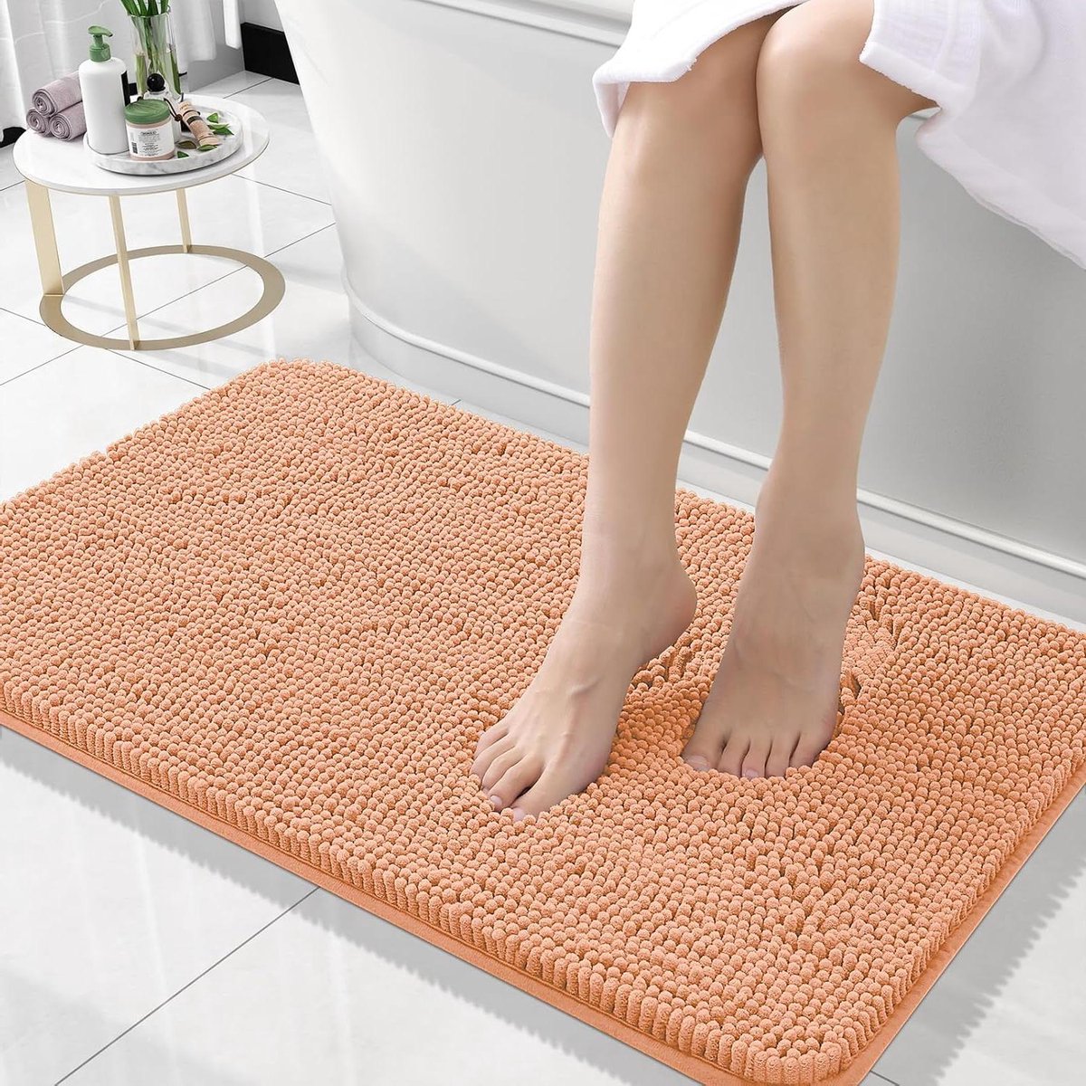 Badkamertapijt - Zachte badmat - Voeten drogen - Extra zachte chenille - 61 x 61 cm - Perzik