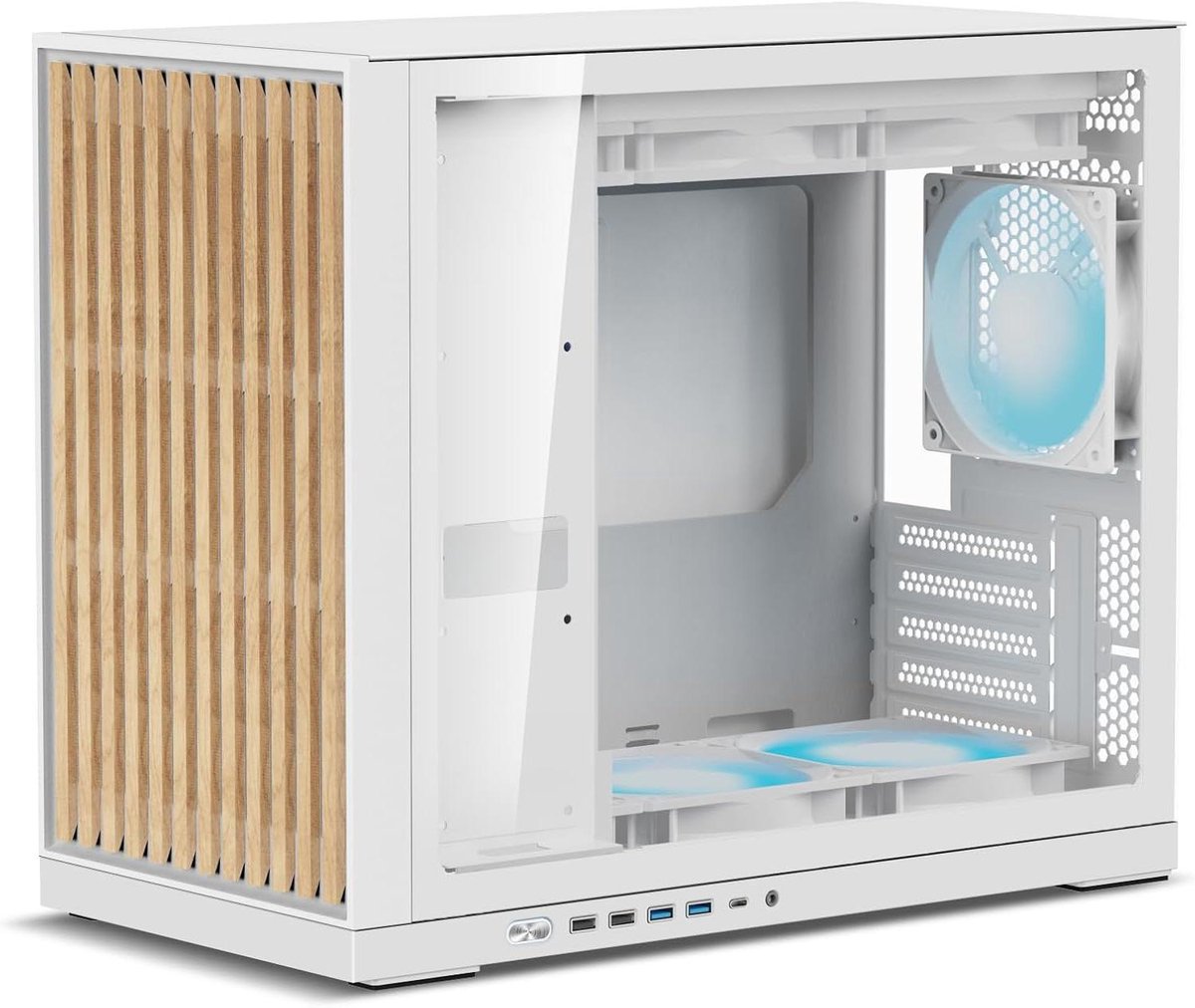 Moderne Computer Behuizing - ATX Kast - Stijlvol Bouwen - Hout & Glas Design - 34 Liter - Wit