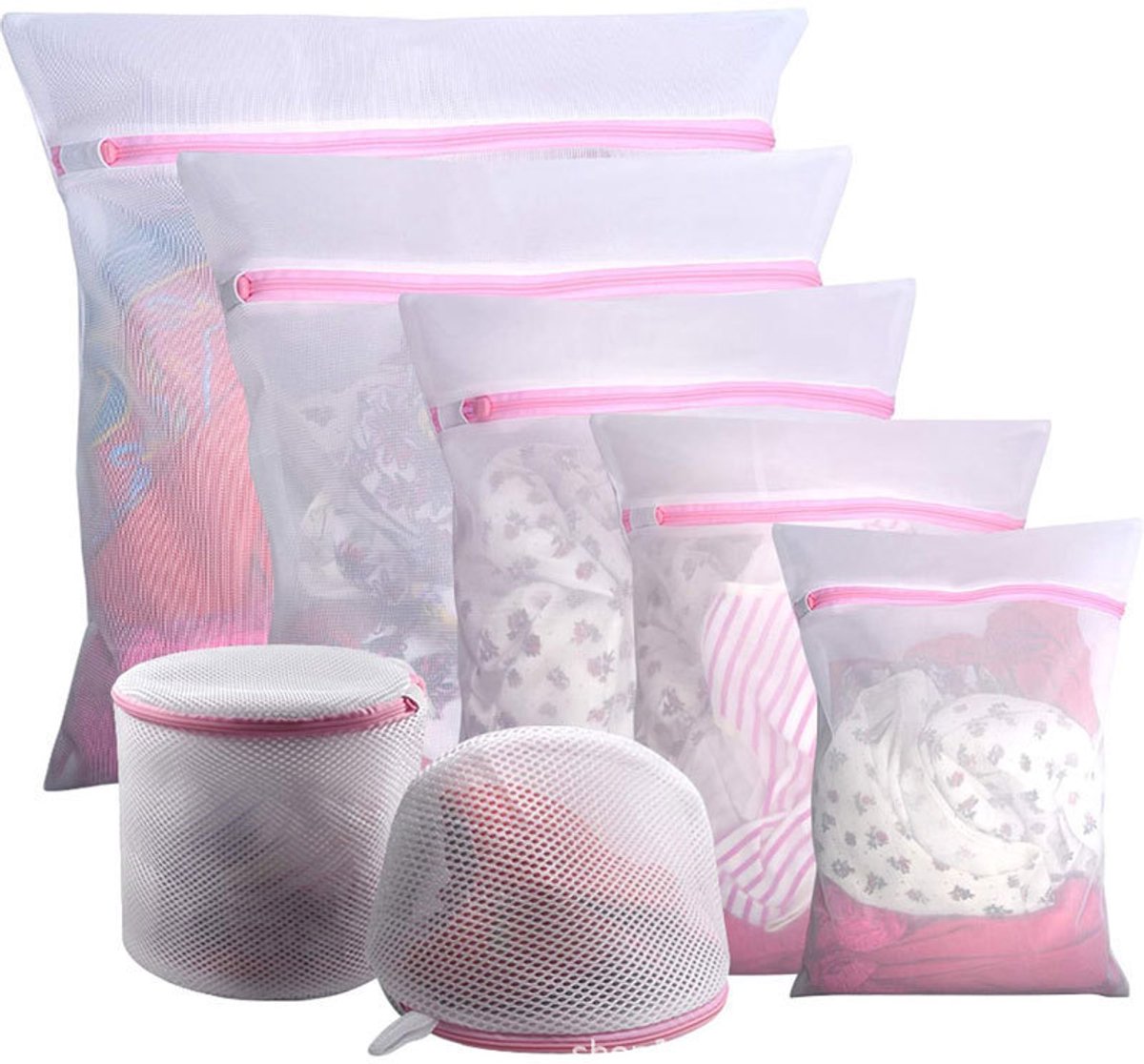 Waszakken Set 7-delig – Fijnmazig – Herbruikbaar – Beschermt Delicate Kleding – Voor Wasmachine en Reizen – Verschillende Maten – 7 Stuks – Wit