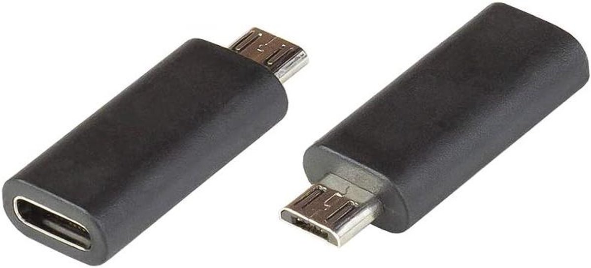 USB Adapter - Micro B naar USB-C - Apparaten Koppelen - Vergulde Contacten - 41 mm - Zwart