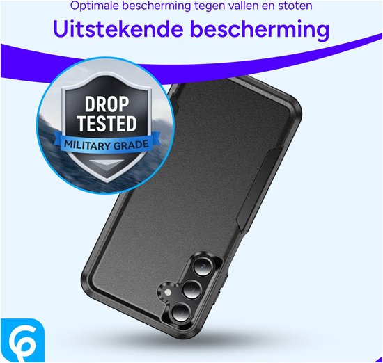 Coque noire antichoc pour Samsung A26-5G avec certification 'Drop Tested Military Grade'.