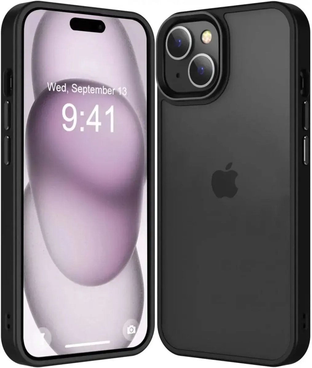 Hoesje Geschikt voor Apple iPhone 15 - Matte Back Cover - Zwart