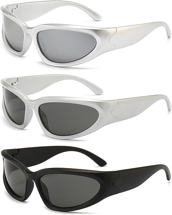 3-delige zonnebrillenset Geschikt voor dames en heren: Retro Tech Fashion Surround gepolariseerde rechthoekige UV400 fietsbril
