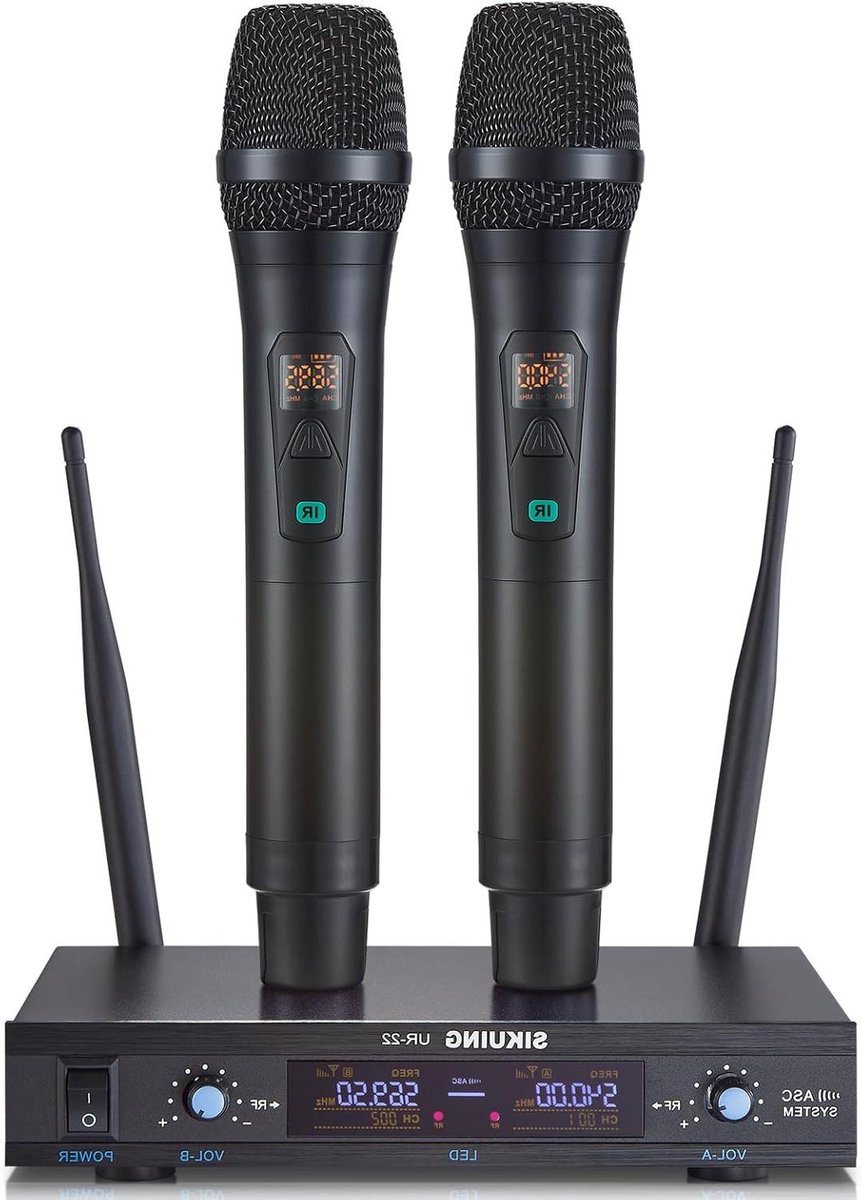 Draadloos Microfoonsysteem - Dubbele Handmicrofoons - Feestelijke Karaoke Avonden - 30 Instelbare Frequenties - 90 Meter Bereik - Zwart