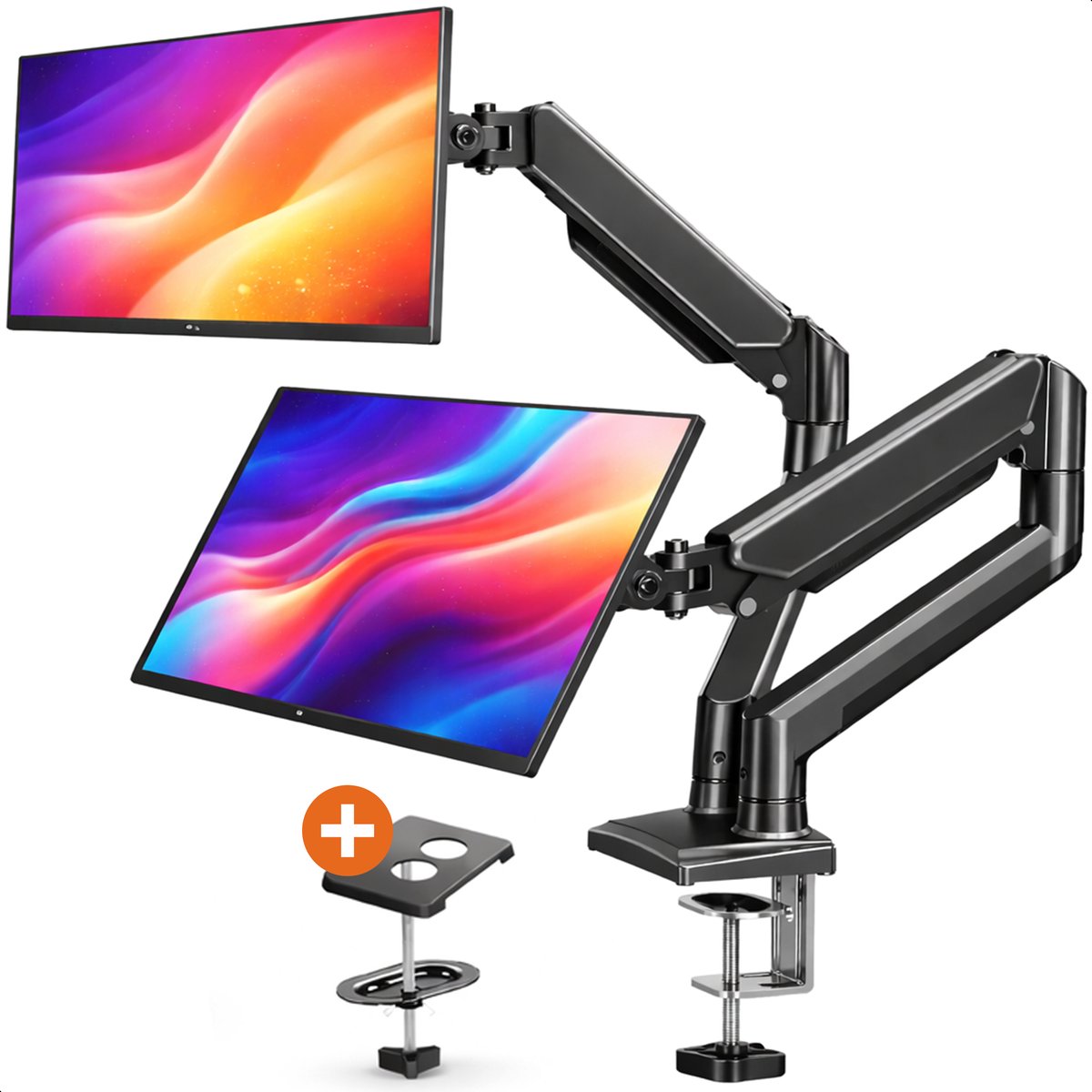 Skoov Monitor Arm met gasveer - Voor 13-32 Inch - 2 schermen - Beugel - Monitor - Stand - Houder - Steun - Extra stabiel - Zwart