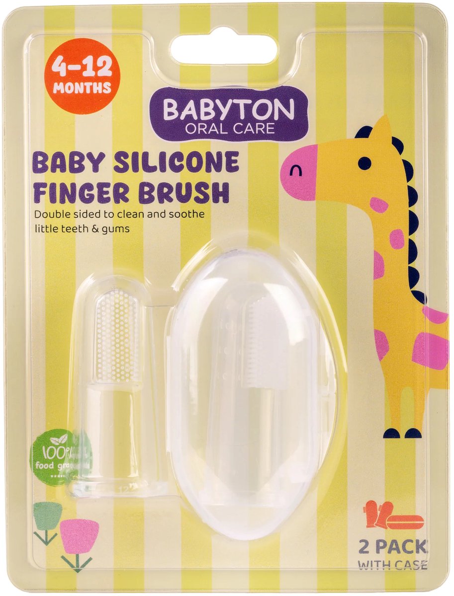 BABYTON - Silicone Vingertandenborstel - 100% food grade silicone - Baby - set van 2 stuks
