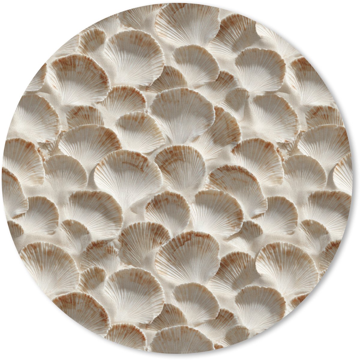 Muismat rond 40x40 cm - Mousepad Schelpen - Waaiervorm - Wit - Ronde muismatten