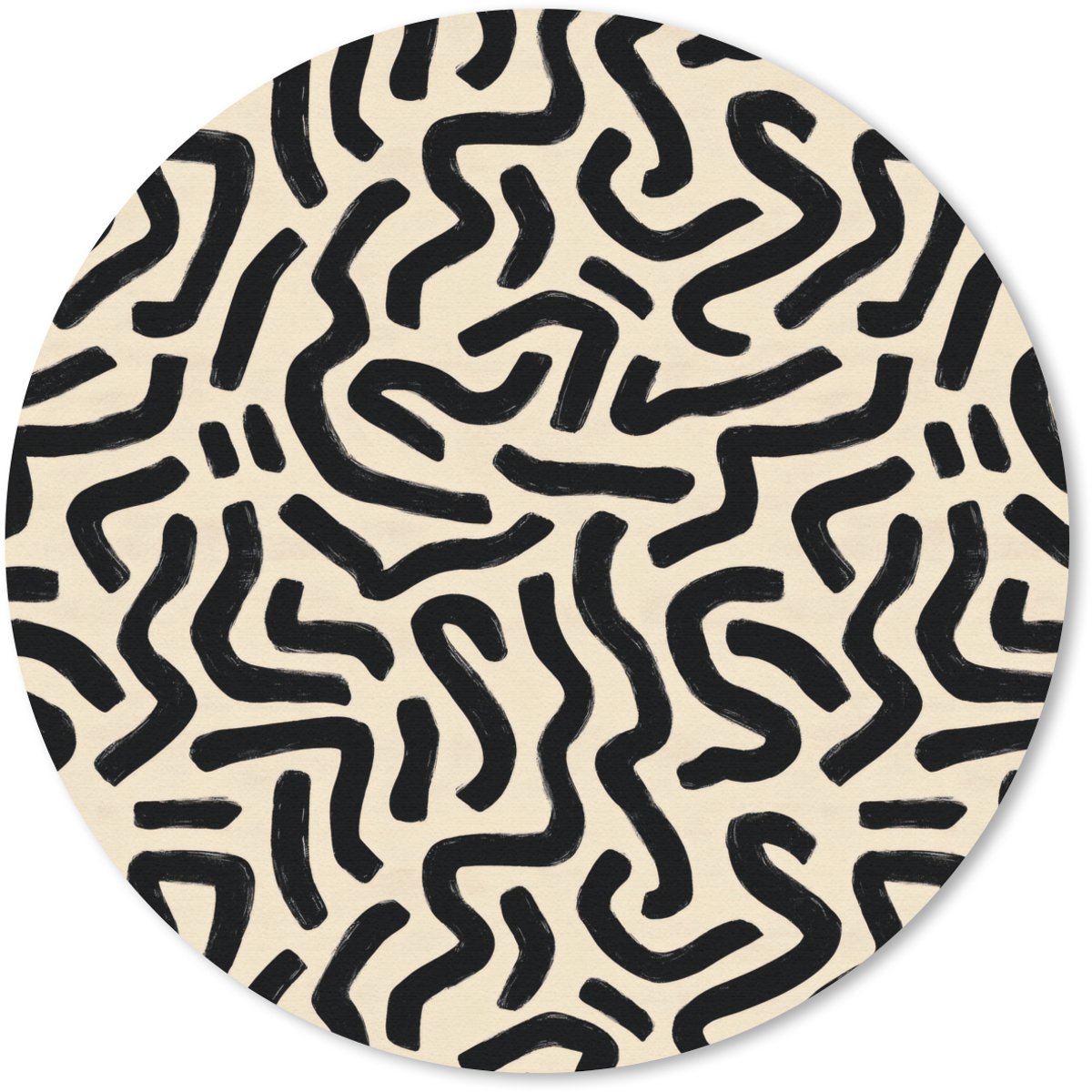 Muismat rond 30x30 cm - Mousepad Abstract - Lijnen - Zwart - Ronde muismatten