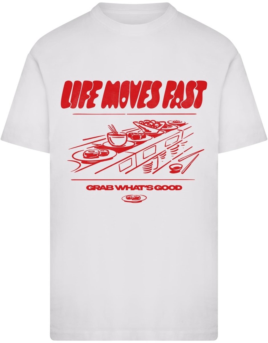 Mister Tee Life Moves Fast Grab What is Good Heren Tshirt L Wit