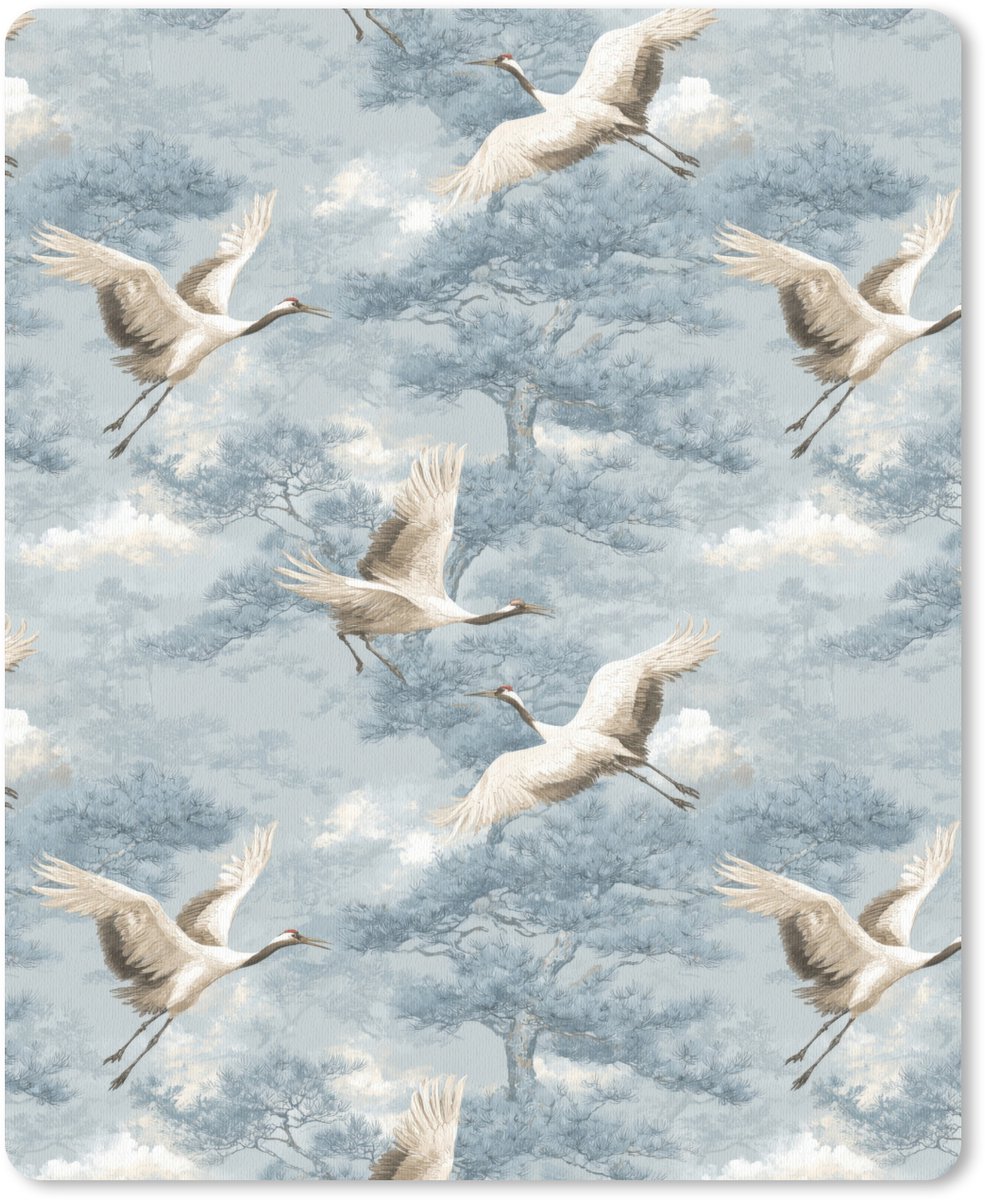 Muismat 12x16 cm - Mousepad Wolken - Kraanvogels - Blauw - Muismatten