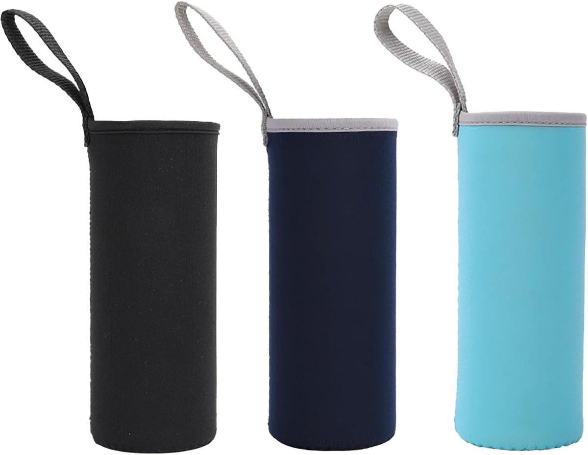 Isolerende Neoprene Flessenhoezen voor Koude en Warme Dranken - 3 Stuks in Zwart, Lichtblauw en Marineblauw