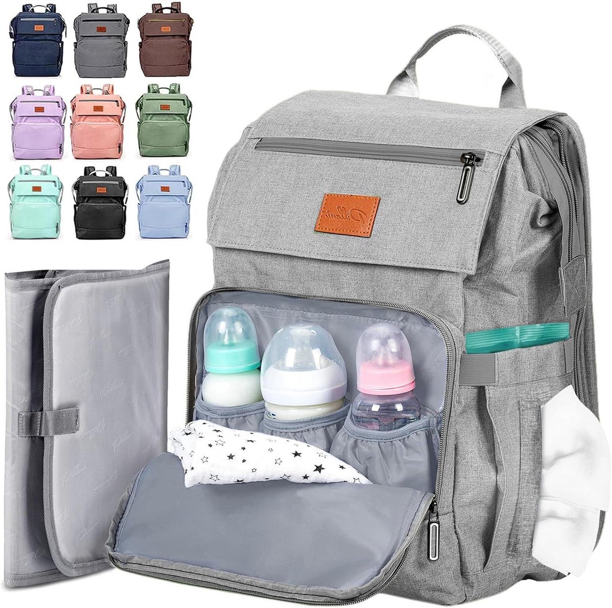 Baby luiertas rugzak - Babytas - Baby verzorgen onderweg - Waterdicht Oxford weefsel - 16 vakken - Mist Grijs