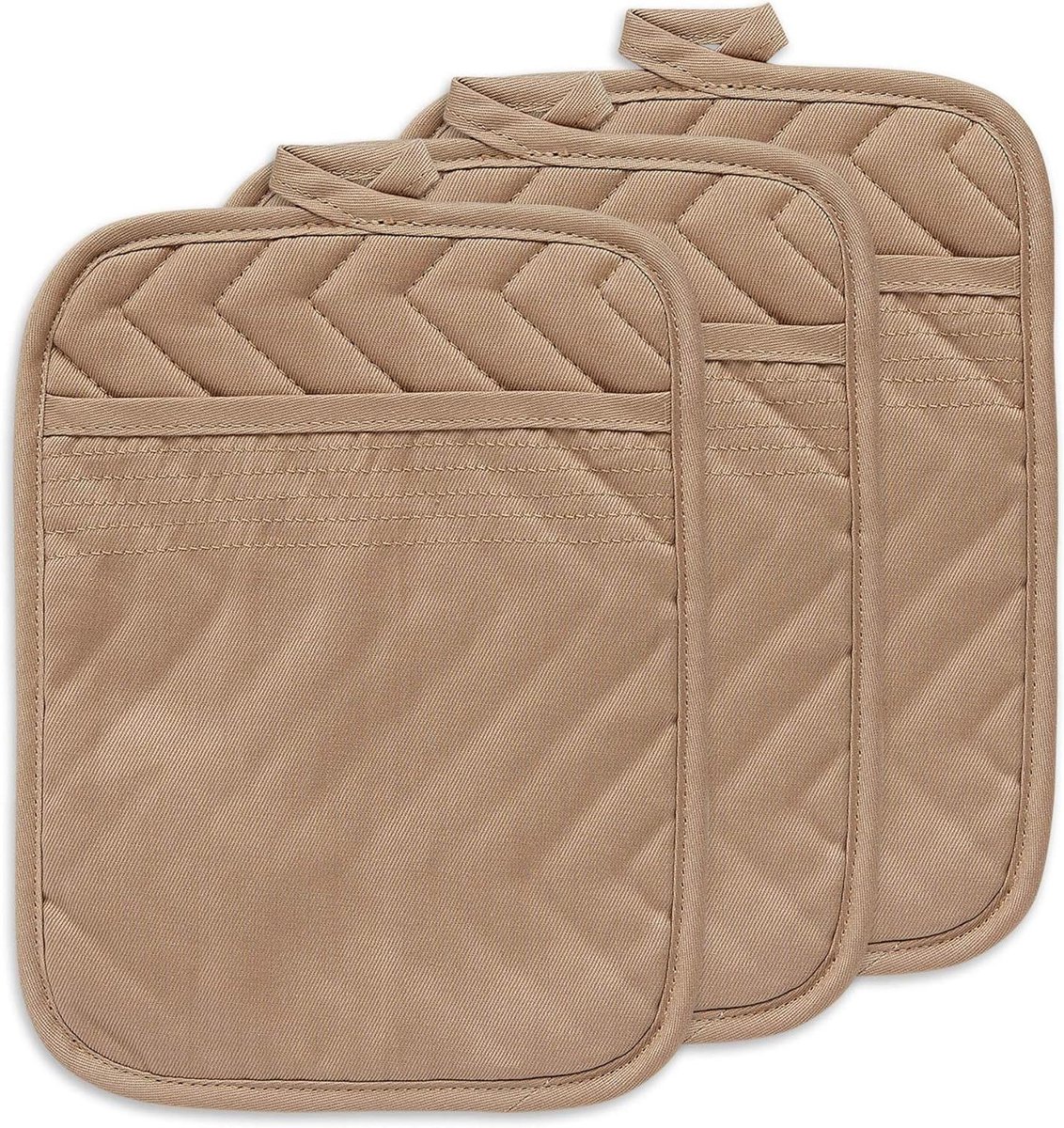 Pannenlappen Set - Keukenhandschoenen - Ovenschalen Vangen - Met Handige Zak - 3 stuks 18x23 cm - Steenkleur