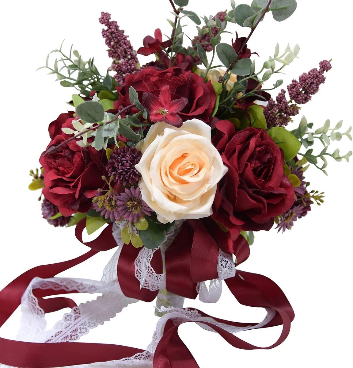 Bruidsboeket Kunstbloemen - Zijden Bruidsboeket - Bruiloft Decoratie - Handgemaakt Elegant Design - 26cm Diameter - Rood