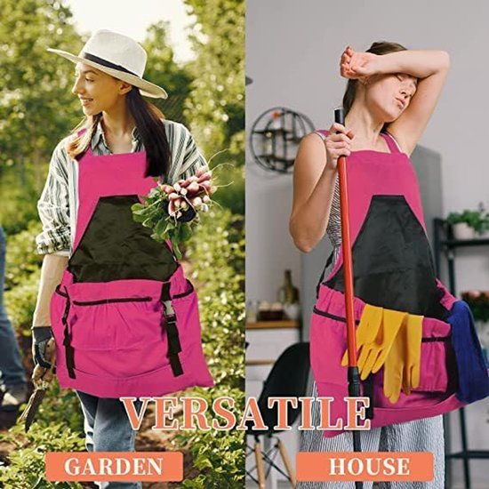 Verstelbaar tuinschort, canvas werkschort met zakken, waterdicht tuinschort voor in de keuken, bij het oogsten, in de tuinbouw, voor het opbergen van fruit en groenten, voor mannen en vrouwen, roze, 80 cm van Merkloos	 — afbeelding 4