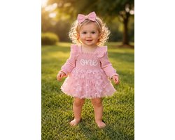 Verjaardag Outfit Baby 1 Jaar - Roze - Birthday Dress - Maat: 80/86 - Eerste Verjaardag - Romper met Rok - Verjaardagsjurk - Jurk voor Eerste Verjaardag - Baby 1 Jaar Jurk - Feestjurk - Kleur: Roze - Hoera 1 Jaar! - Verjaardag Jurk Dochter