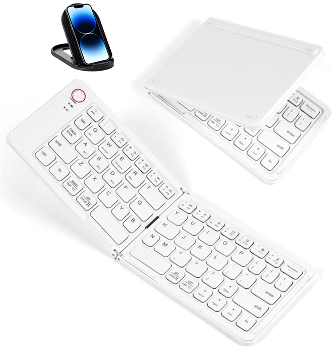 Toetsenborden - Draadloos Toetsenbord - Opvouwbaar toetsenbord - reis toetsenbord - Bluetooth toetsenbord - met Telefoonstandaard - Stille toetsen - Compact design - geschikt voor iOS, Android, Windows - wit