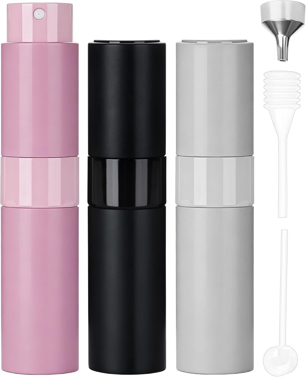 Parfum Verstuiver Navulbaar - 3 stuks - Mini Parfum Flesje - Inclusief accessoires - Parfum Verstuiver Set - Leeg - Reisflesje - Parfum Reisflesje - 8 ML - Meerdere Kleuren