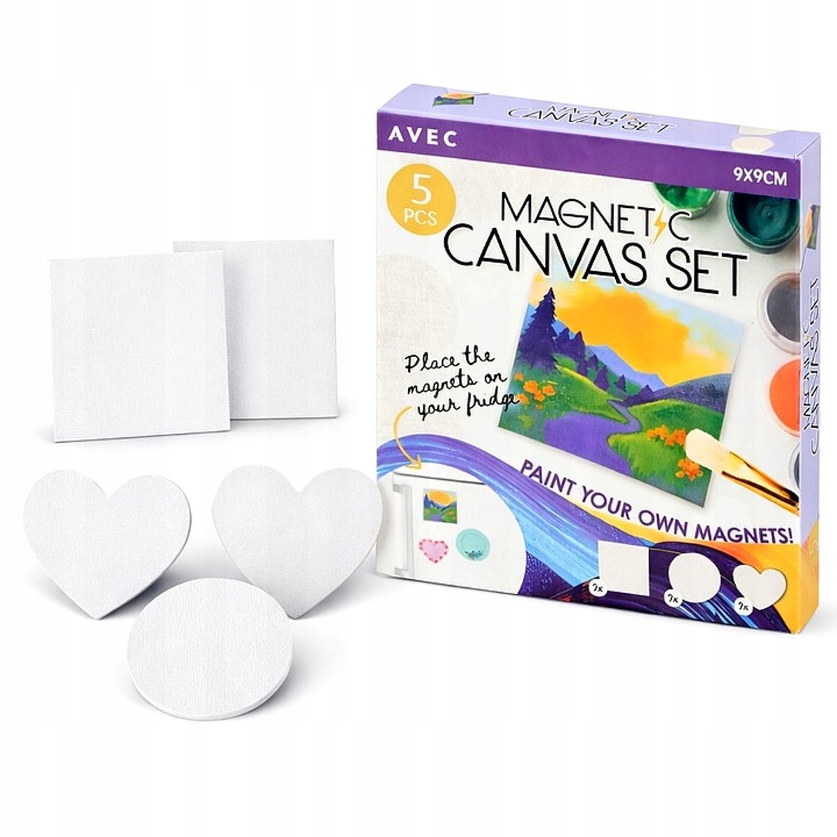 Set met 5 x magnetische canvas plaatjes om te verven of beplakken