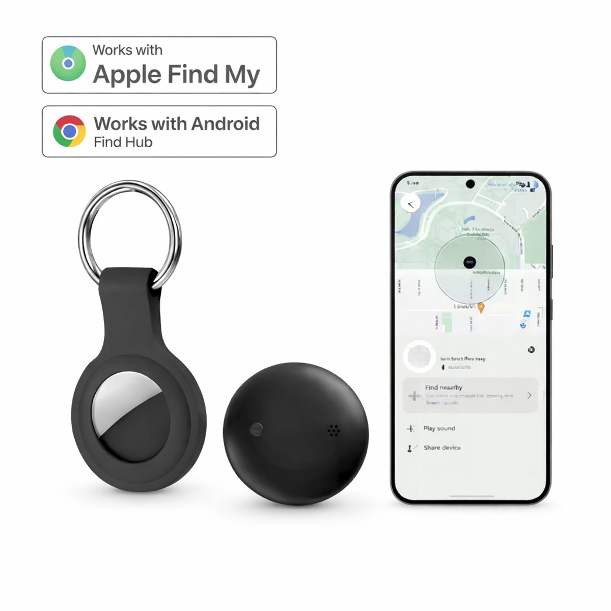 Evy24 Airtag - Bluetooth Tracker & KeyFinder - Airtag met Sleutelhanger - Werkt met Apple Find My & Android Find My Device - Tracker Apple iPhone & Android - 1-PACK