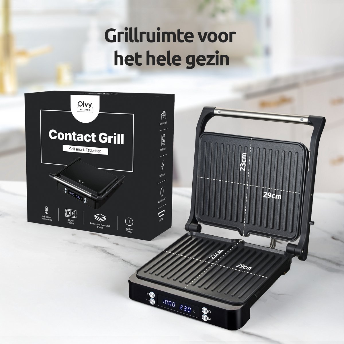 Olvy Tosti Apparaat XL - Panini - Timerfunctie - Temperatuurregeling - Voor 4 Tosti's - Croque Monsieur Toestel - PFAS Vrij - Grill Ijzer - Contactgrill - Apparaten - Uitklapbaar — cadeau in Kookcadeaus - foto 8