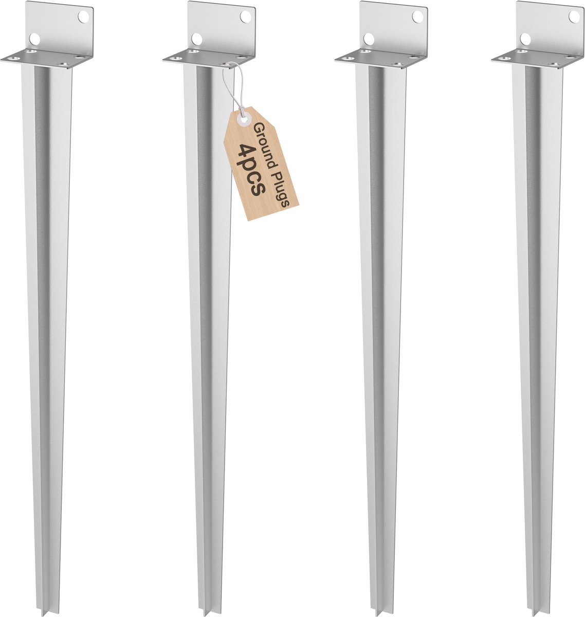 Aufun Paalsteun om in te slaan - L-vormige grondbus - thermisch verzinkt - voor houten palen - 70 cm - zilver - 4 stuks