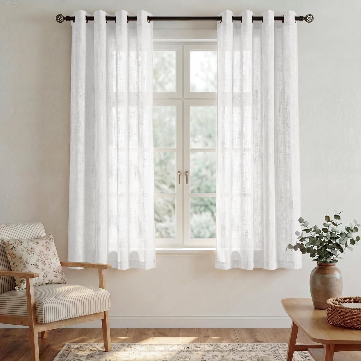 NTH products- Vitragegordijnen Semi-transparant - 132x137cm - 2 Stuks - Met Oogjes - 100% Polyester - Ideaal voor Woonkamer/Slaapkamer - Raamgordijnen