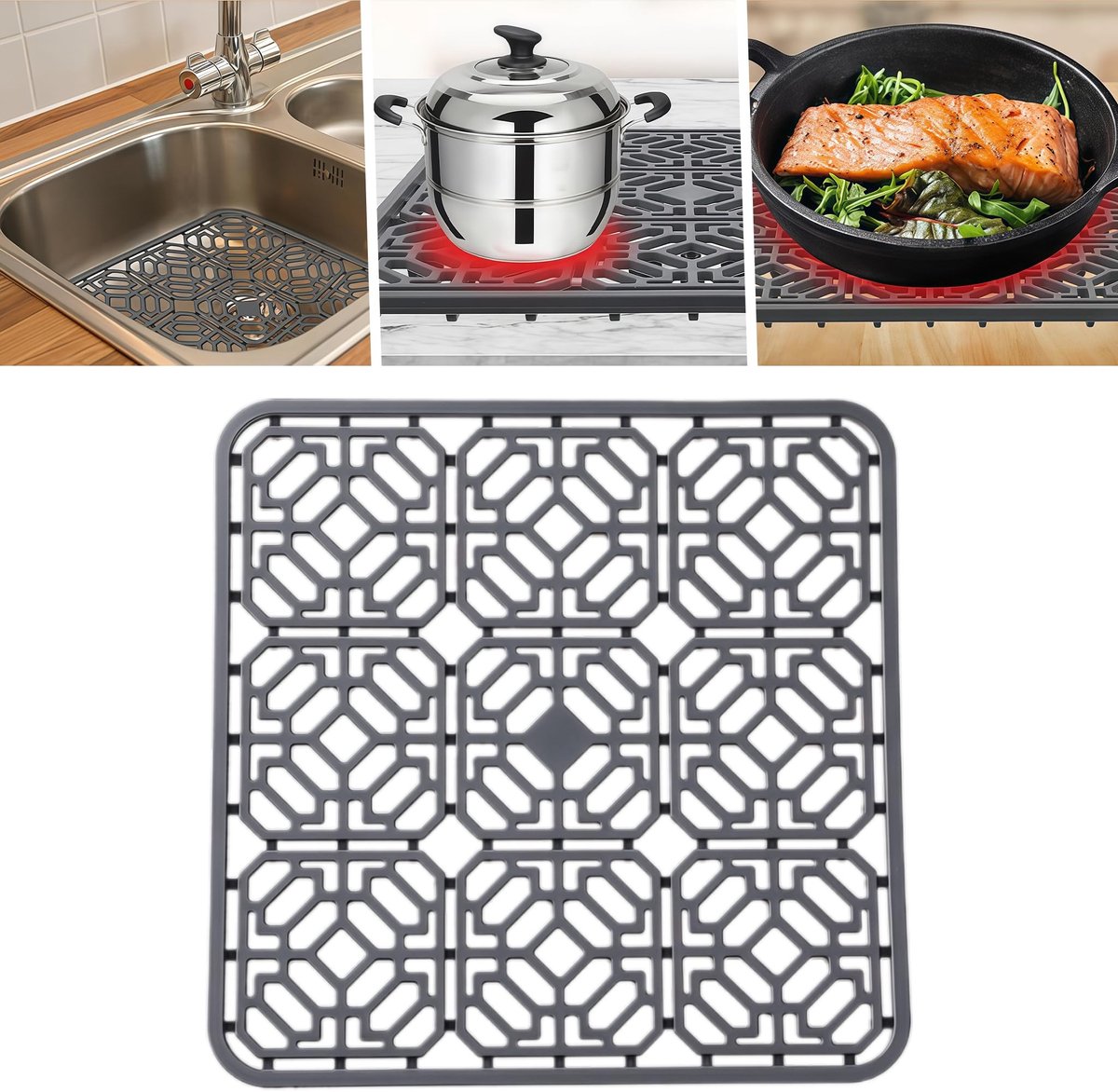 MTTproducts- Gootsteenmat 30x30 cm - Siliconen - Hittebestendig - Antislip - Ondersteunende Voeten - Bescherming tegen Krassen - Afvoermat